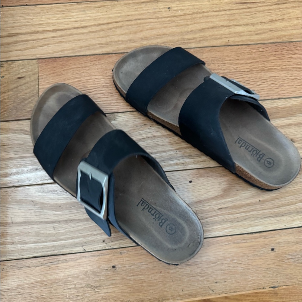 Black Sandals with Silver Buckle